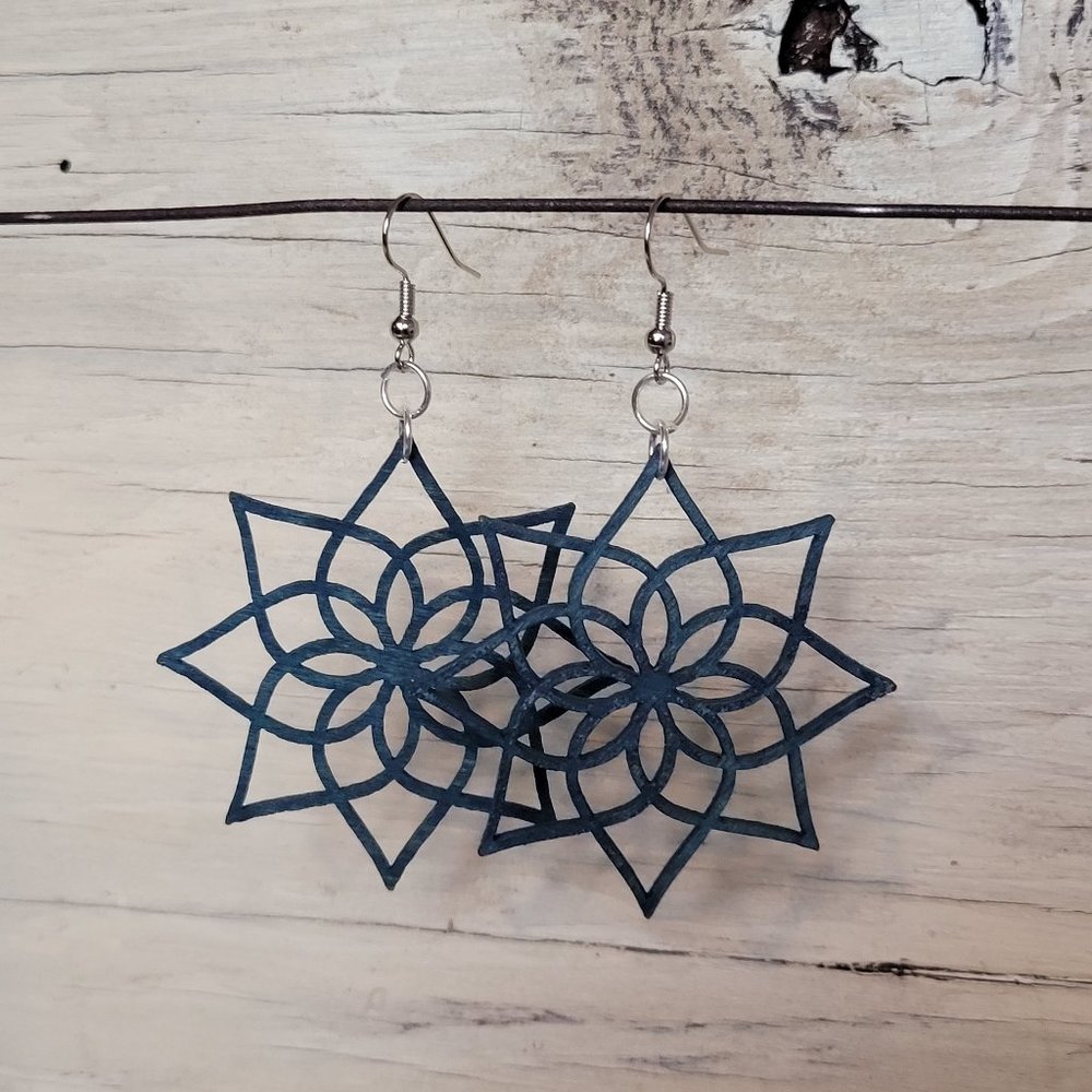 Wood Earrings - Teal Whispy Star